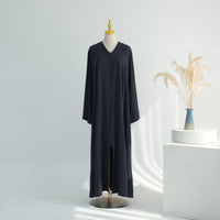 Hand-Beaded Linen Open Abaya(MOA320)