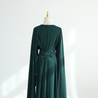 Hand-Beaded Pearl Cape Sleeve Nida Maxi Dress(MS439)