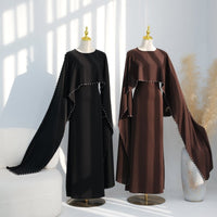 Hand-Beaded Pearl Cape Sleeve Nida Maxi Dress(MS439)