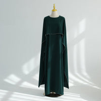 Hand-Beaded Pearl Cape Sleeve Nida Maxi Dress(MS439)