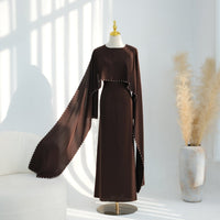 Hand-Beaded Pearl Cape Sleeve Nida Maxi Dress(MS439)