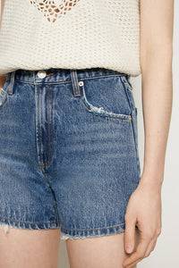 Hey Joanie Boyish Vintage High Rise Shorts in XS, light wash denim with a relaxed fit and classic high-rise design.