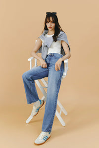 Hey Joanie Brooklyn High Rise Jeans HJ001 shown on a model, featuring a classic fit and denim fabric with a high waist.