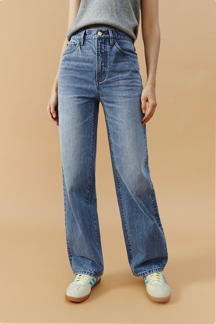 Hey Joanie Brooklyn High Rise Jeans HJ001 shown on model, featuring classic denim fit and high-rise style.