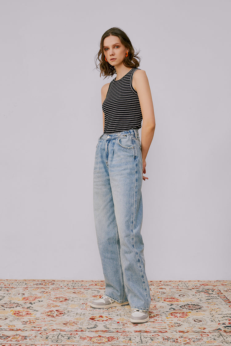 Hey Joanie Fun City Wide Jeans HJ105 featuring a relaxed fit and classic denim style in a light wash.