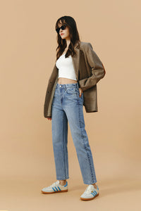 Hey Joanie Manhattan High Rise Straight Ankle Jeans in denim, showcasing fit and style from the front view.