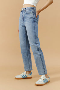 Hey Joanie Manhattan High Rise Straight Ankle Jeans, blue denim with classic five-pocket design and cropped ankle length.