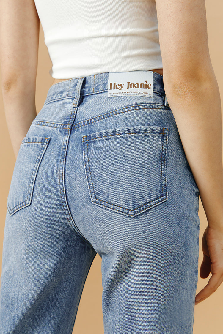 Hey Joanie Manhattan high-rise straight ankle jeans featuring classic denim fabric and a modern fit, shown on a model.