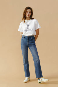 Hey Joanie Activity Grrrl high-rise kick crop jeans in light denim, featuring a trendy fit and stylish design.