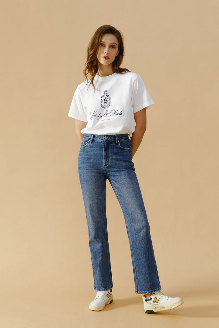 Hey Joanie Activity Grrrl high-rise kick crop jeans in light denim, featuring a trendy fit and stylish design.