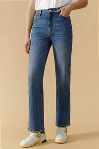 Hey Joanie Activity Grrrl high-rise kick crop jeans in light denim, showing front view with visible high waist and cropped length.