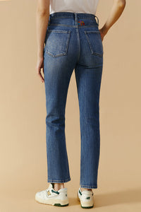 Hey Joanie Activity Grrrl high-rise kick crop jeans in denim, shown from the front with a relaxed fit and distressed details.