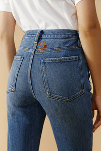 Hey Joanie Activity Grrrl high-rise kick crop jeans in denim, shown with a relaxed fit and trendy high waist.