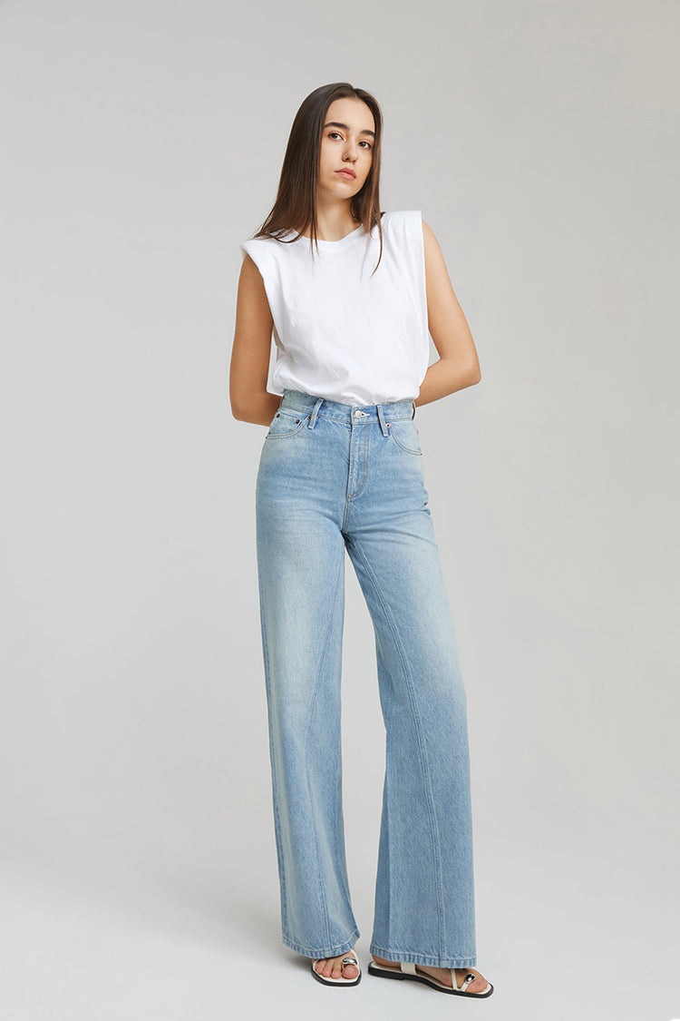 Hey Joanie Angeles High Rise Baggy Jeans with distressed details, showcasing relaxed fit and classic denim style.