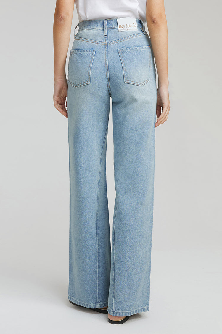 Hey Joanie Angeles High Rise Baggy Jeans with distressed details, denim fabric, and relaxed fit.