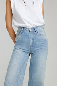 Hey Joanie Angeles High Rise Baggy Jeans with torn details, in a relaxed fit and light wash denim style.