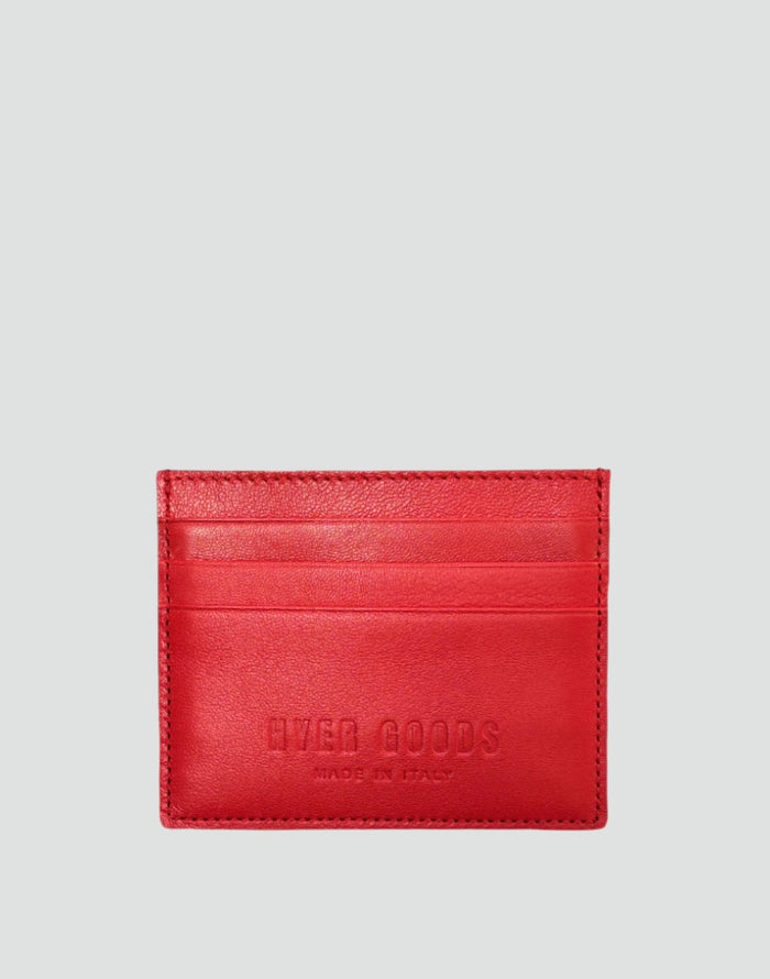 HYER GOODS Certo Card Wallet in Valentino Red, compact leather card holder with multiple card slots, minimalist design.