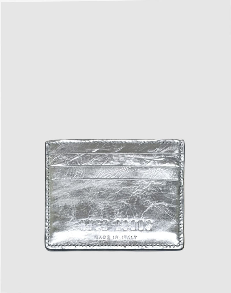 HYER GOODS Certo Card Wallet in silver, showcasing a sleek, minimalist design with multiple card slots for organization.