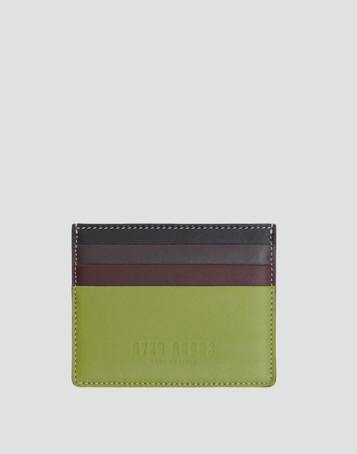 HYER GOODS Certo Card Wallet in green multi-colored leather with multiple card slots, compact and stylish.