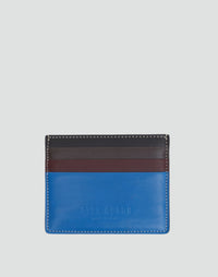 HYER GOODS Certo Card Wallet in electric blue with multi-colored design, compact leather card holder for everyday use.