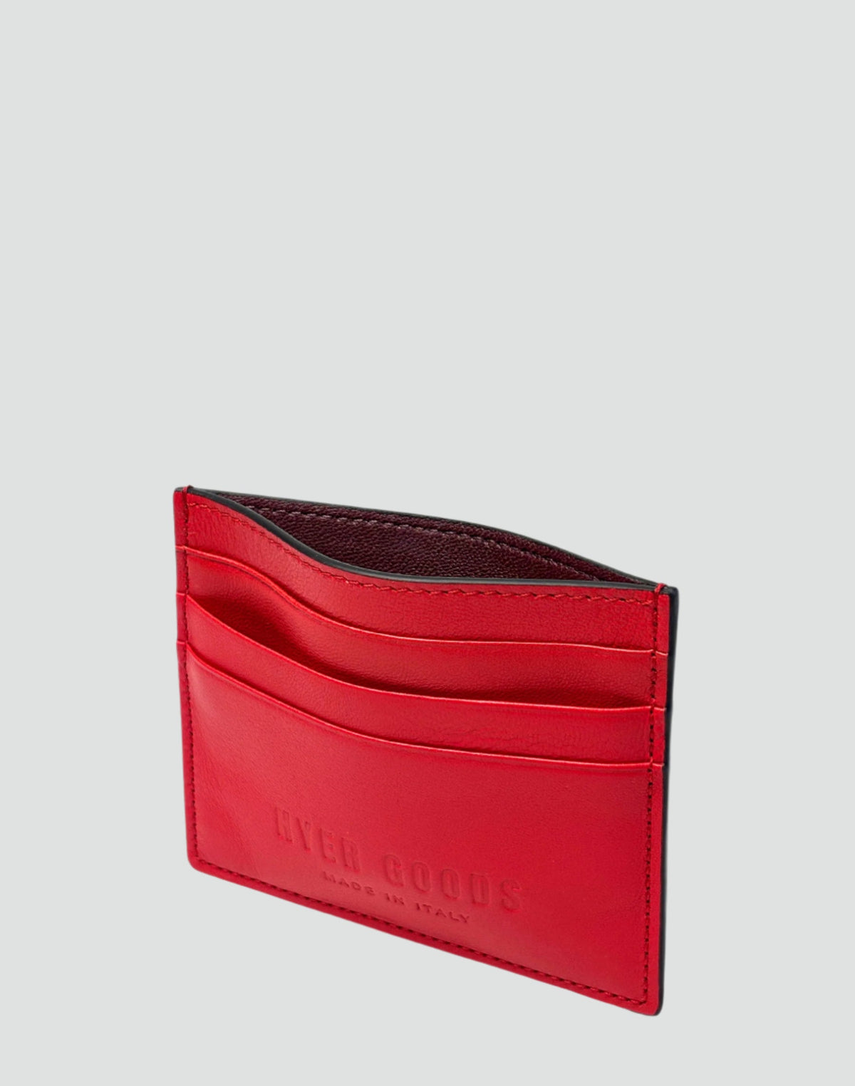HYER GOODS Certo Card Wallet in Valentino Red, compact leather wallet with card slots and minimalist design.