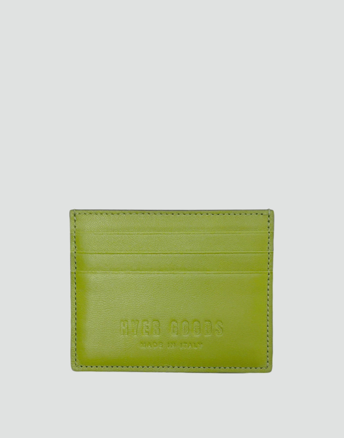 HYER GOODS Certo Card Wallet in vertical anis green, compact design with multiple card slots for everyday use.