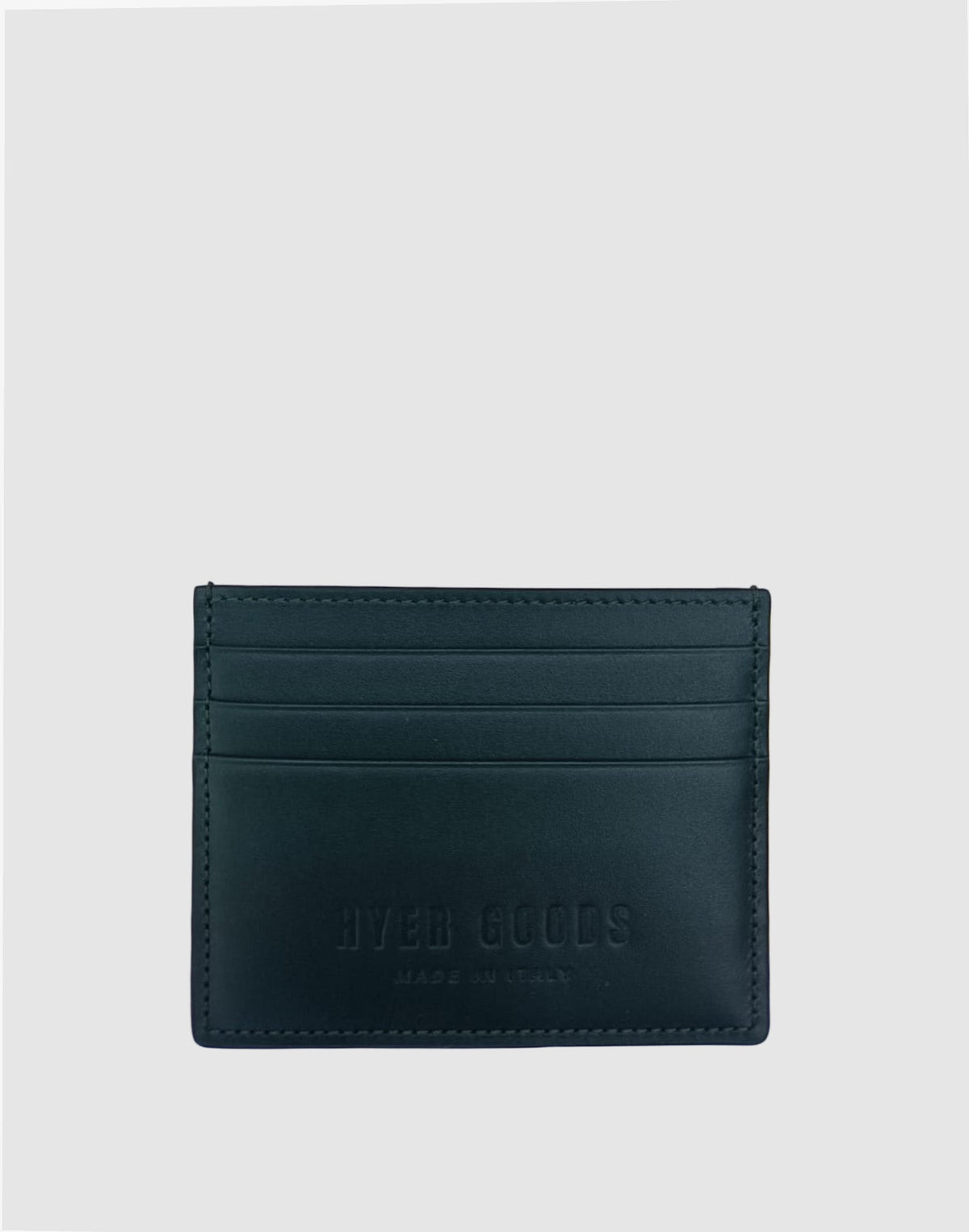 Dark green HYER GOODS Certo Card Wallet showing multiple card slots and sleek compact design.