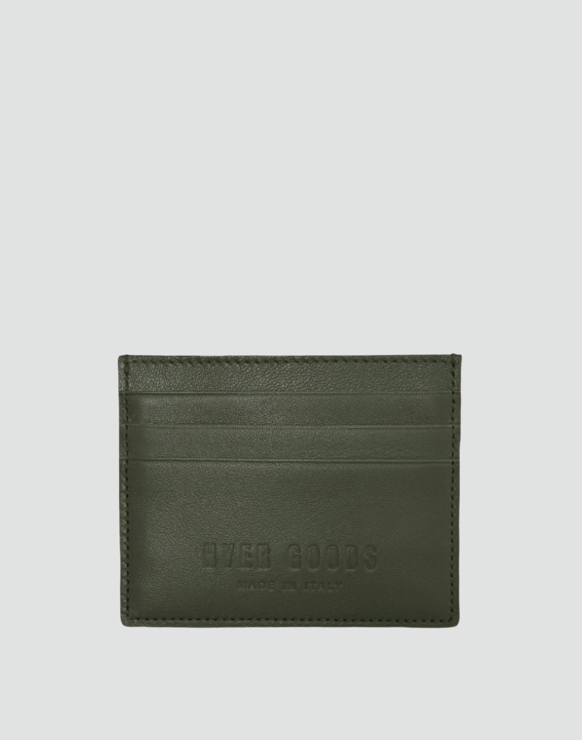 HYER GOODS Certo Card Wallet in olive green showing compact design and multiple card slots for everyday use.