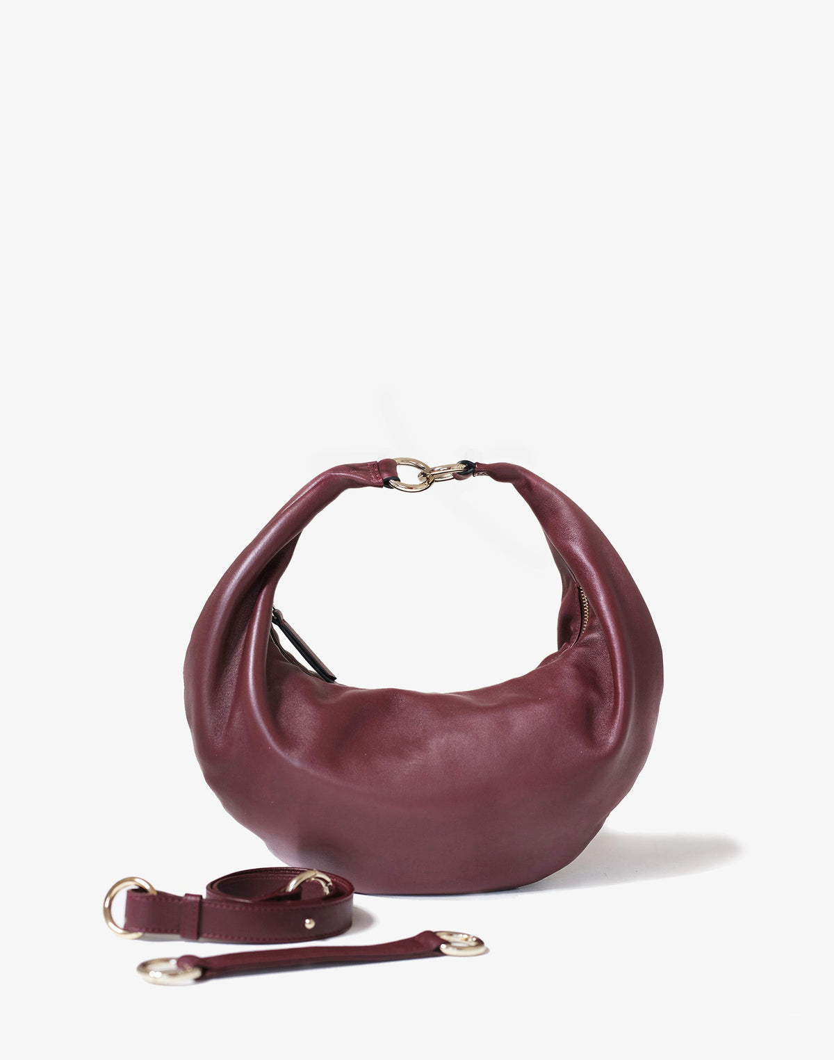 HYER GOODS Burgundy Ring Bag hobo style with adjustable straps, stylish and versatile for everyday use