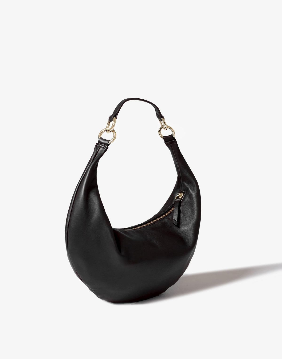 Black medium-sized HYER GOODS Ring Bag hobo bag with gold ring accent and adjustable strap, stylish and functional for everyday use.