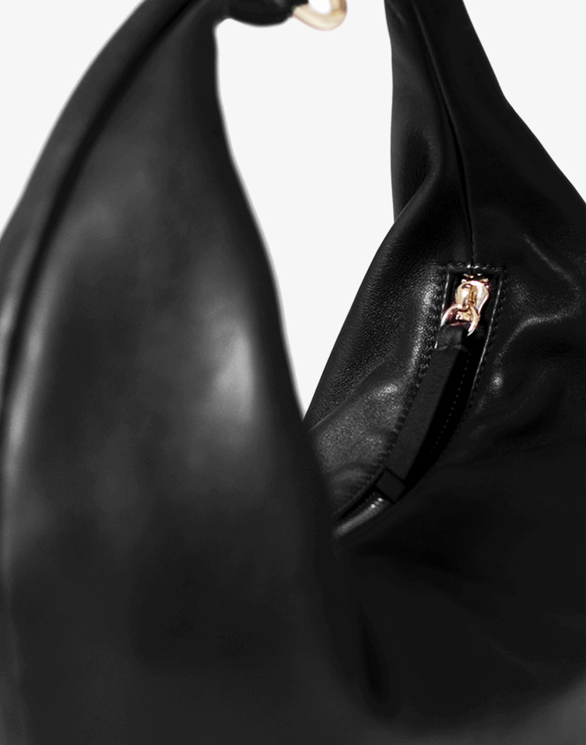 HYER GOODS black leather Ring Bag hobo bag with gold hardware detail, stylish and versatile for everyday use.