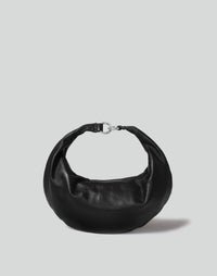 HYER GOODS The Ring Bag hobo bag in black with silver ring detail, front view showing stylish grey accents and sleek design