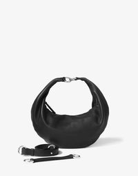 HYER GOODS black hobo bag with silver ring detail and adjustable straps, stylish and functional for everyday use.