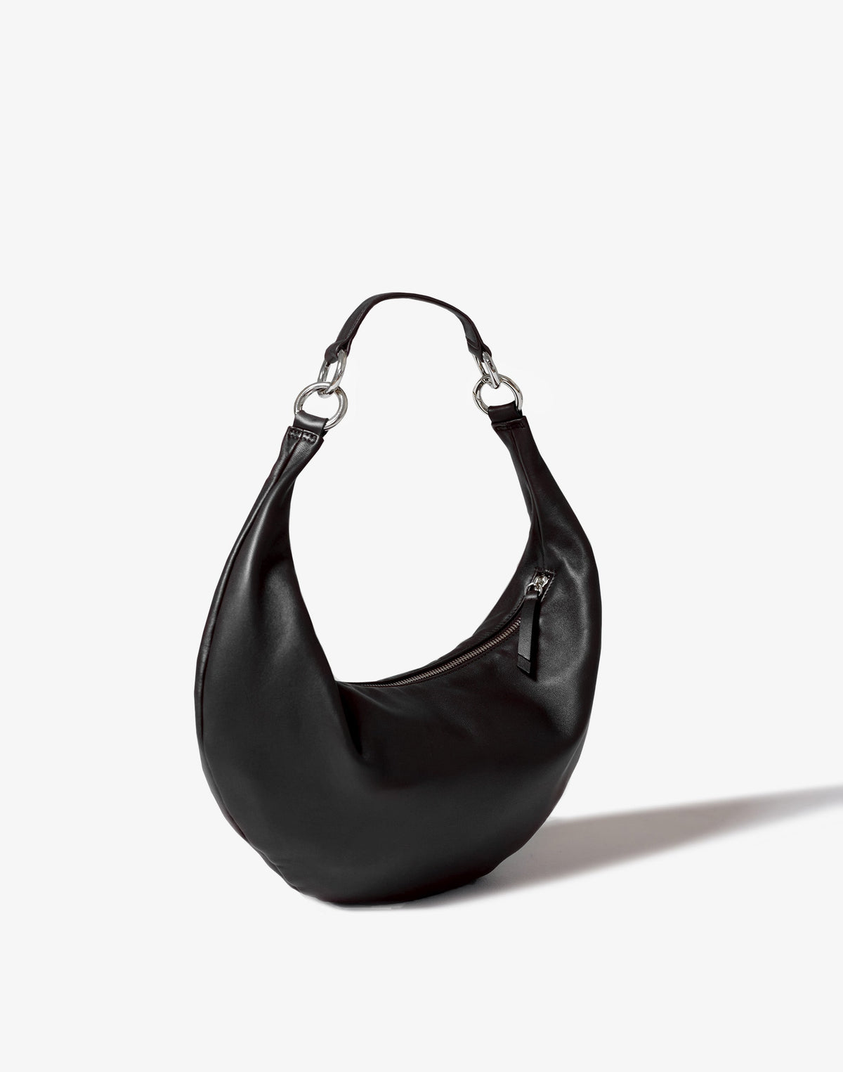 HYER GOODS The Ring Bag hobo style in black with silver ring detail, medium strap, stylish and versatile accessory.