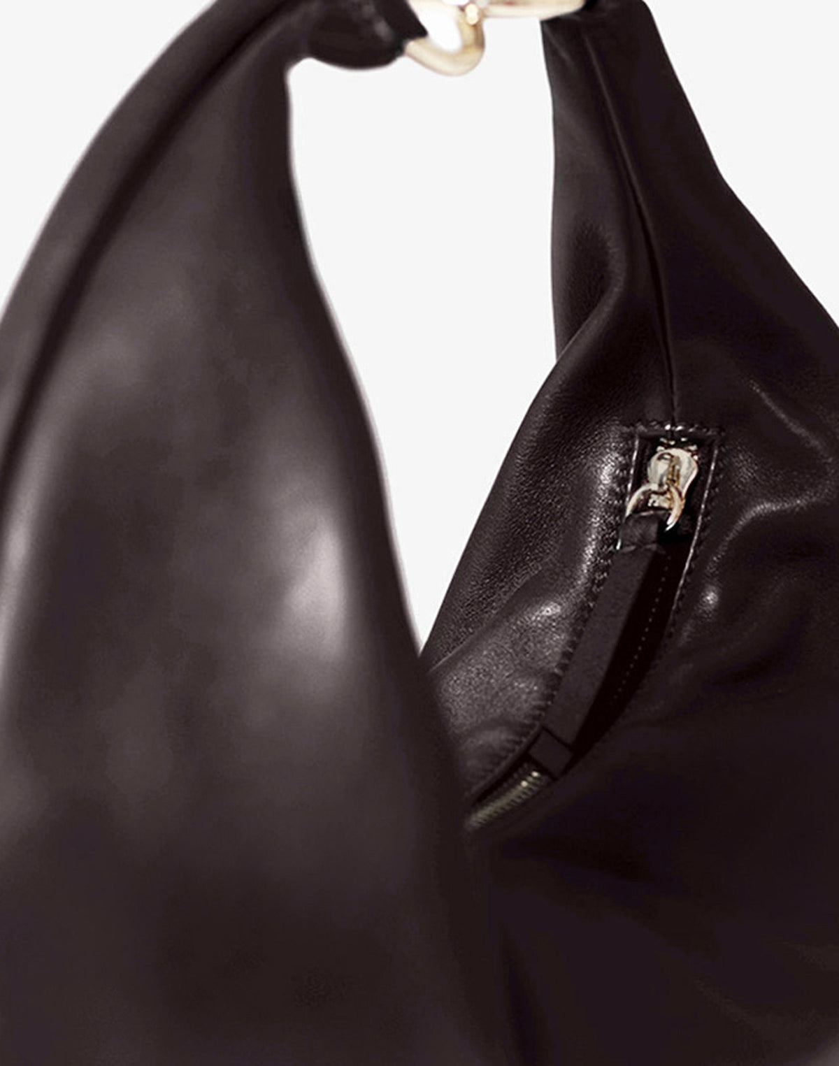 HYER GOODS Ring Bag hobo bag in chocolate leather with circular ring detail and adjustable shoulder strap