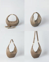 HYER GOODS taupe Ring Bag hobo bag with 4-way carry options and sleek design, shown in a stylish, versatile silhouette.