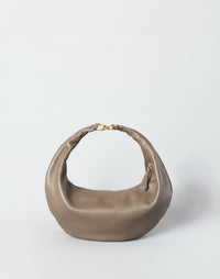 Taupe Hobo Bag by HYER GOODS featuring a round ring handle and soft leather texture, stylish and practical for everyday use.