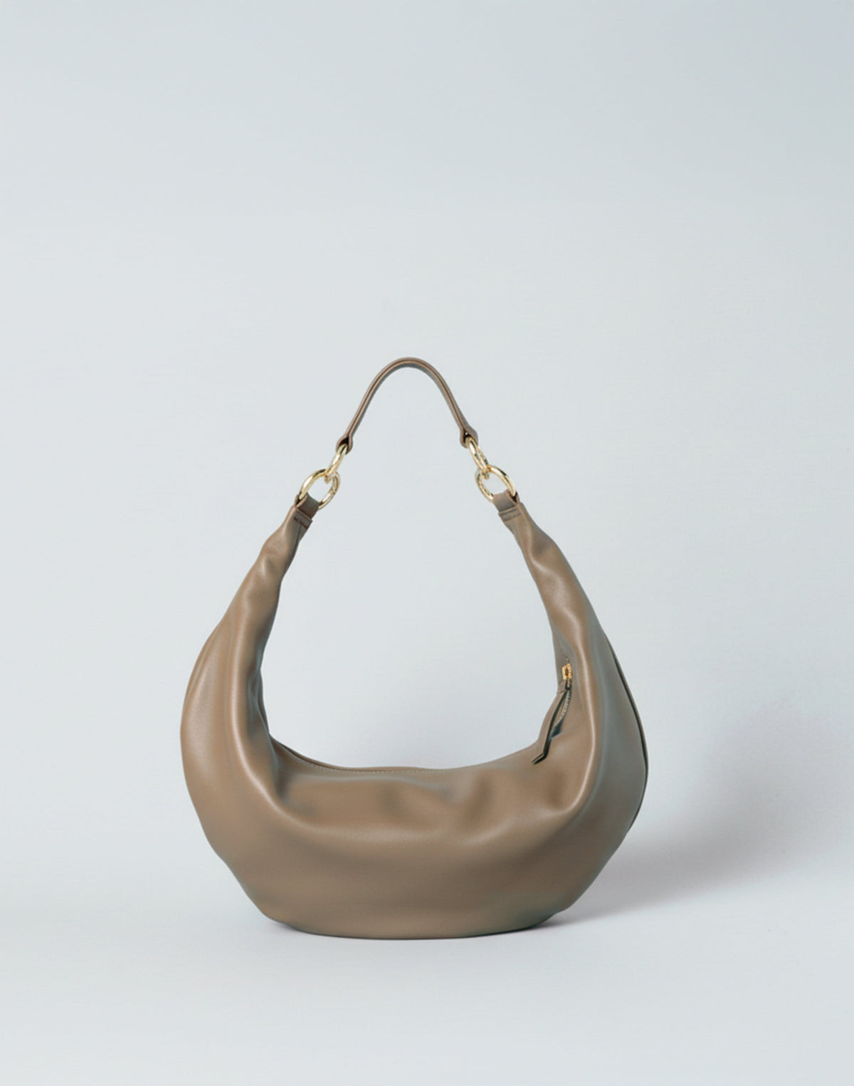 Taupe HYER GOODS Ring Bag hobo style bag with rounded handle and minimalist design, shown on a plain background.