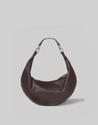 HYER GOODS Ring Bag hobo bag in chocolate with front view and medium strap, showcasing stylish leather design.