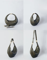 HYER GOODS Ring Bag hobo bag in olive nappa leather with 4-way carry options and sleek design.