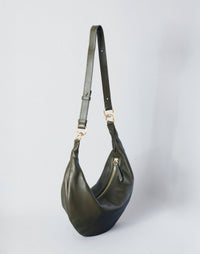 HYER GOODS Ring Bag hobo bag in olive nappa leather with round ring handle and sleek design.