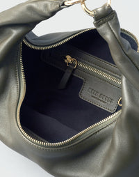 Olive Nappa leather hobo bag from HYER GOODS' The Ring Bag collection, featuring a rounded shape and stylish handle.