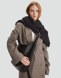 HYER GOODS black and silver hobo ring bag with adjustable strap and spacious interior, stylish and versatile for everyday use.