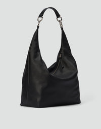 HYER GOODS Hobo Ring Bag in black and silver leather, featuring a rounded hobo shape and stylish metal ring detail.