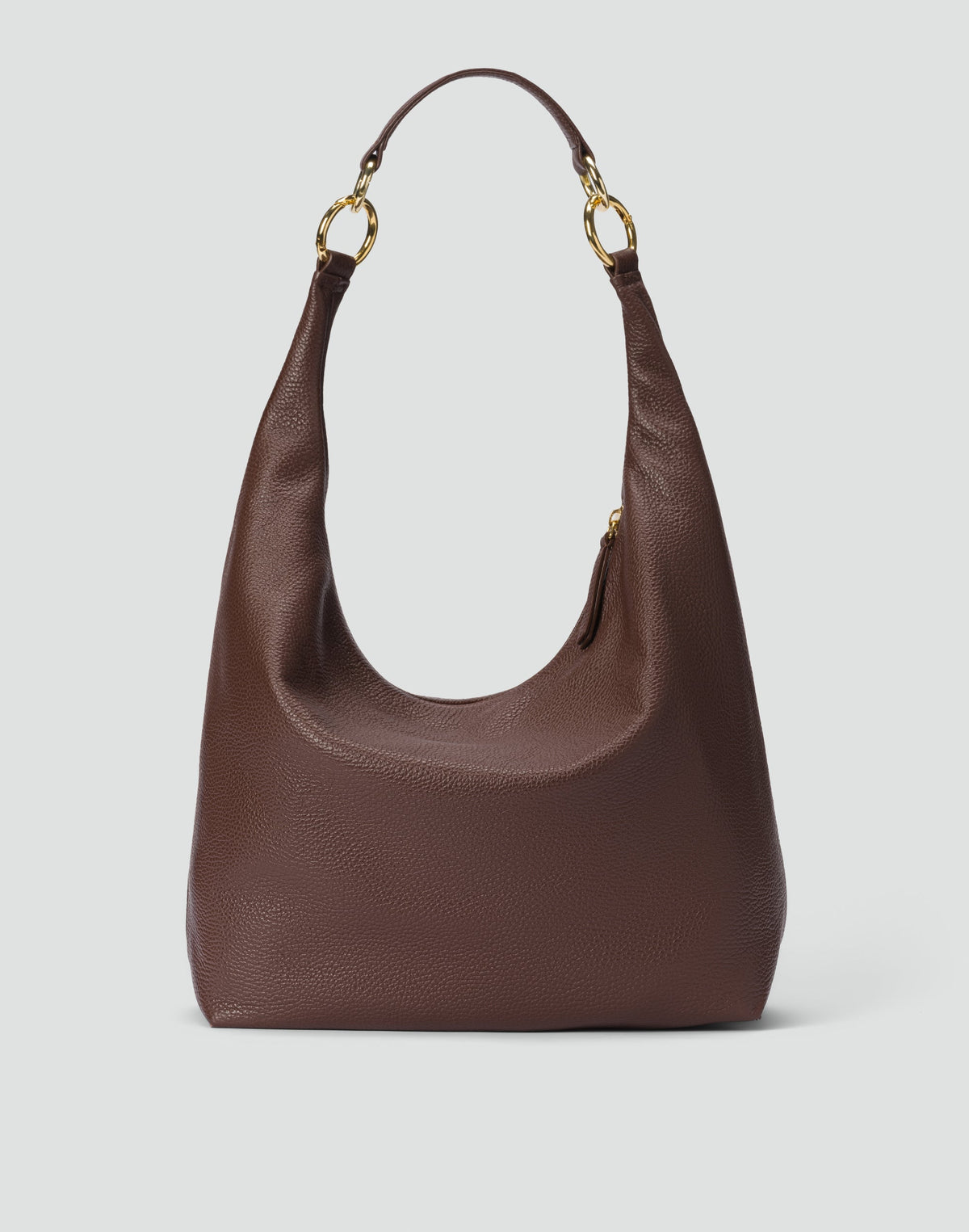 Brown HYER GOODS Hobo Ring Bag with rounded shape and leather strap, stylish and spacious for everyday use.