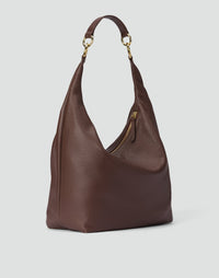 Brown HYER GOODS Hobo Ring Bag with rounded shape and adjustable strap, stylish and functional hobo bag for everyday use.