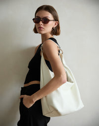 White HYER GOODS Hobo Ring Bag with rounded handle and spacious interior, stylish and functional hobo bag design.