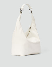 White HYER GOODS Hobo Ring Bag with rounded leather handle and spacious interior, stylish casual hobo bag for everyday use.