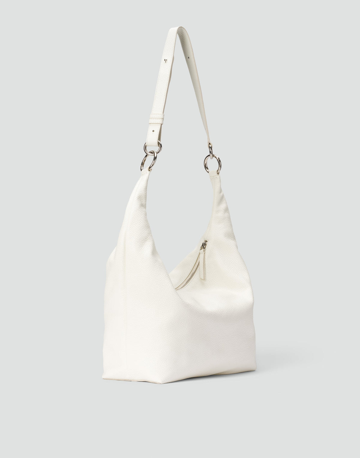 White HYER GOODS Hobo Ring Bag with rounded shape and adjustable shoulder strap, stylish and functional hobo bag design.