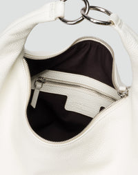 White HYER GOODS Hobo Ring Bag with rounded handle and soft leather texture, stylish and spacious for everyday use.
